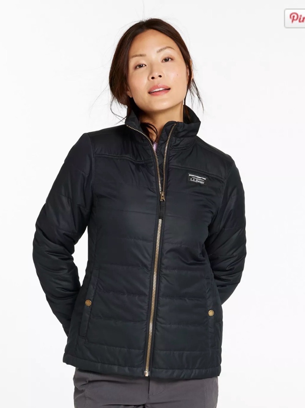 L.L. Bean Black Quilted Puffer Jacket with Stand Collar